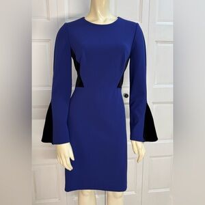 Donna Karan NY Royal Blue With Black Velvet Panel Sheath Dress - Size 6 - EUC